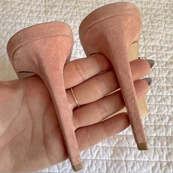 LPA x REVOLVE Lex Crystal Strap Slide Heels in Blush Pink Suede Sz. 9 - Picture 5 of 10